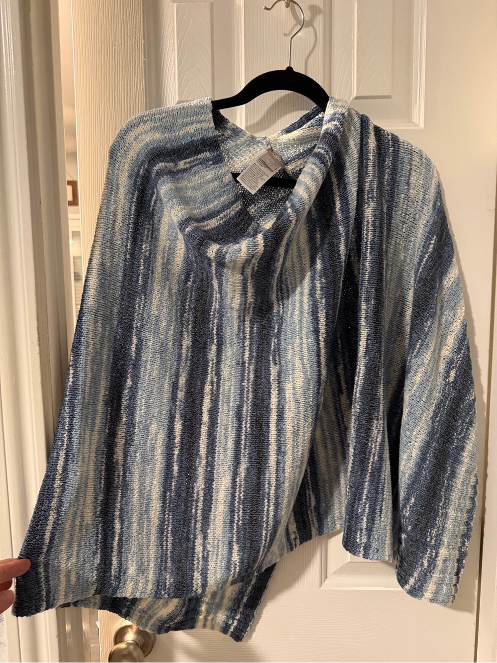 Chico's Blue & White Striped Knit Poncho